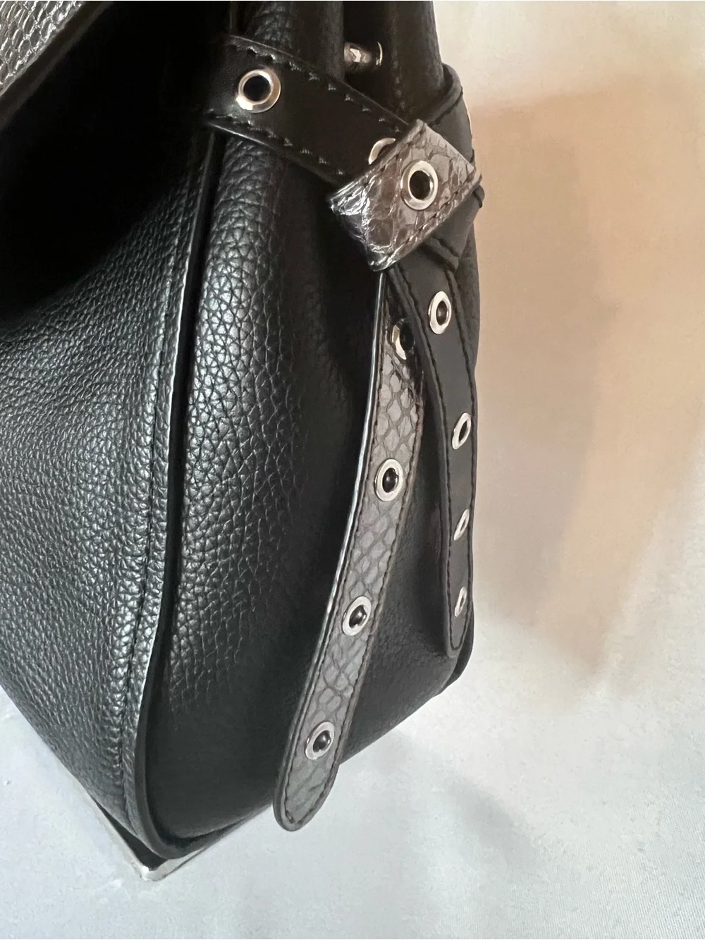 Michael Kors Black & Metallic Silver Snakeskin Embossed Satchel Handbag